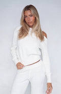 Glamcroft Outerwear Knit Sweater One Shoulder Long Sleeve Off White