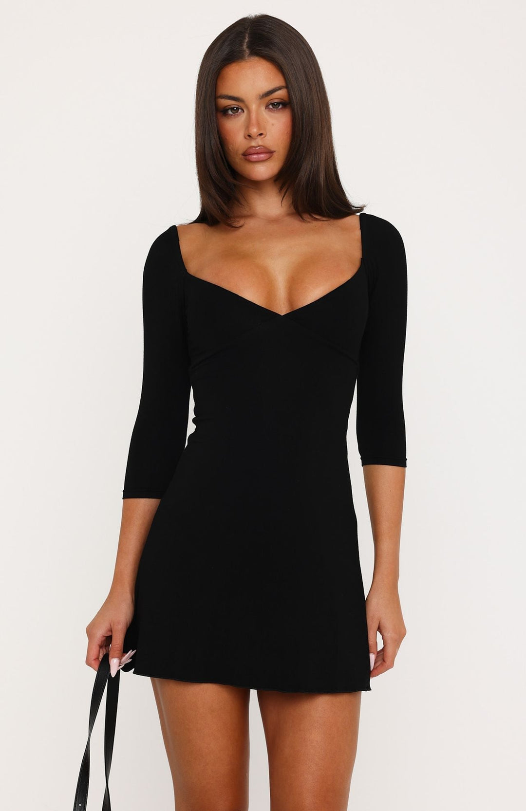 Glamcroft Mini Dress with 3/4 Sleeves and Sweetheart Neckline