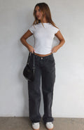 Glamcroft Denim Low Rise Wide Leg Jeans Black Acid Wash