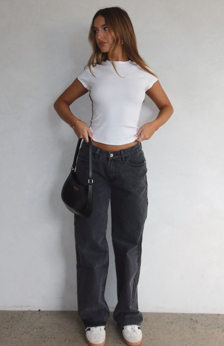Glamcroft Denim Low Rise Wide Leg Jeans Black Acid Wash
