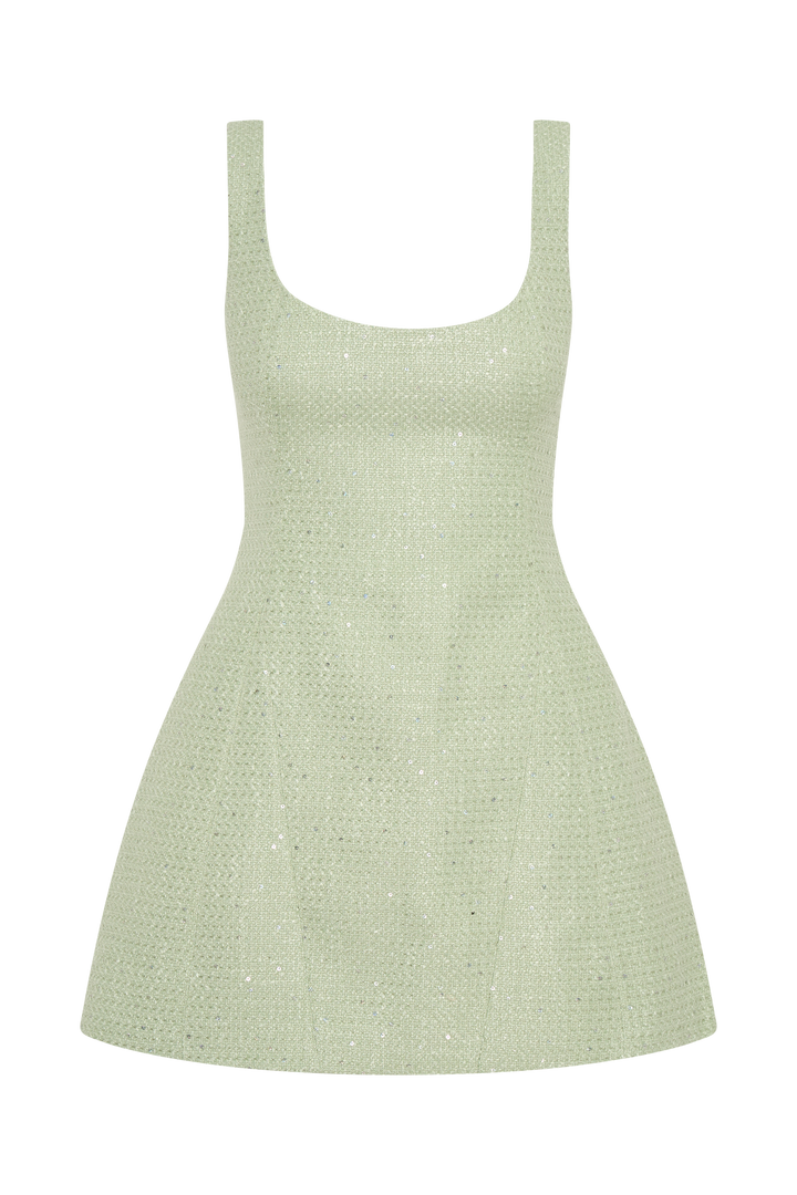 Glamcroft Mini Dress with Square Neckline and Bubble Skirt