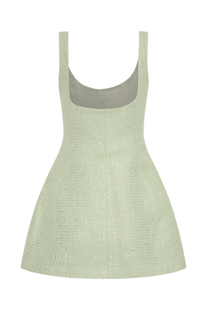 Glamcroft Mini Dress with Square Neckline and Bubble Skirt