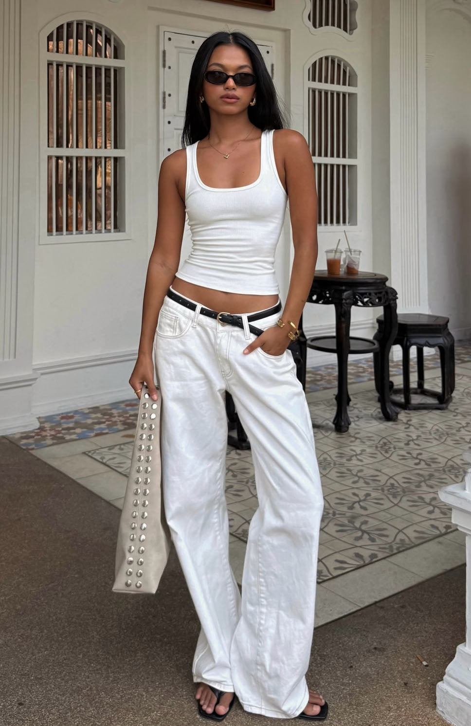 Glamcroft Denim Low Rise Wide Leg Jeans Off White