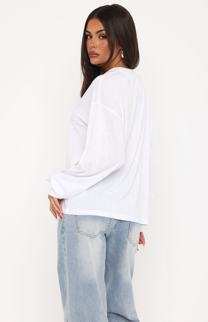 Glamcroft Oversized Long Sleeve Tee with Crew Neckline