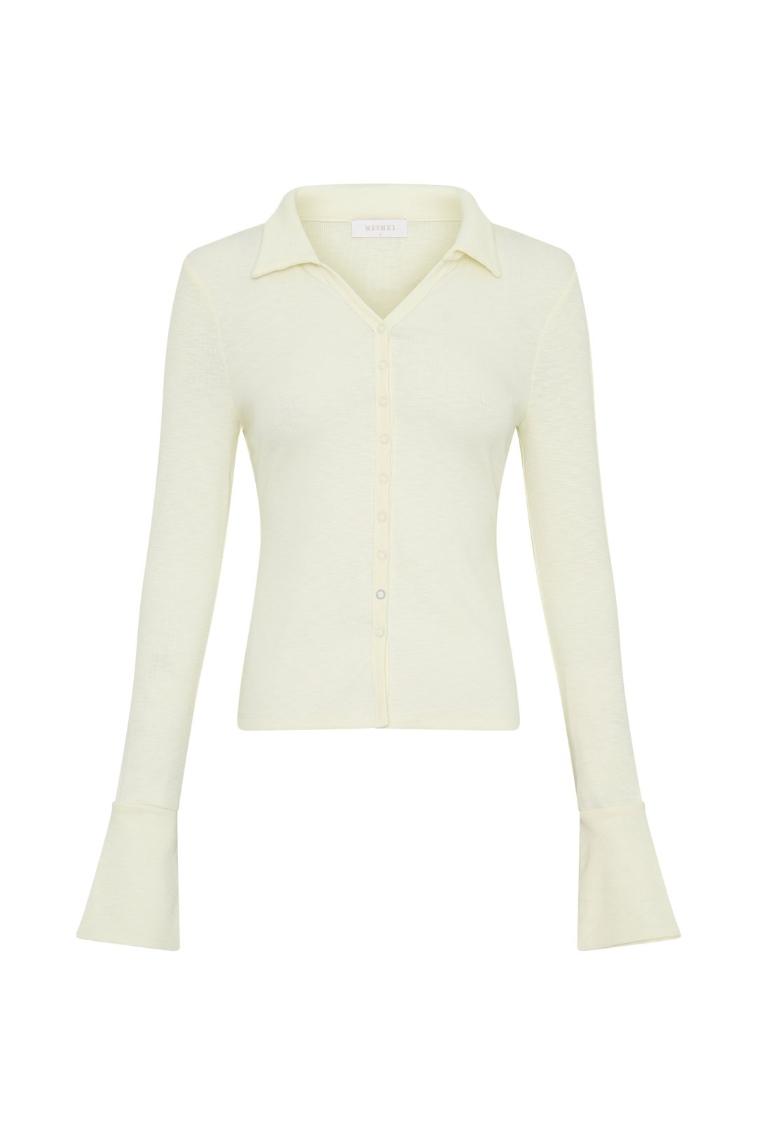Glamcroft Button Down Long Sleeve Top with Clean Collar - Ivory