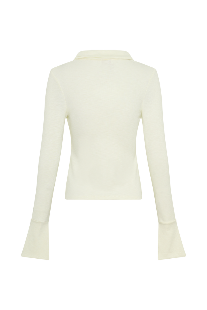 Glamcroft Button Down Long Sleeve Top with Clean Collar - Ivory