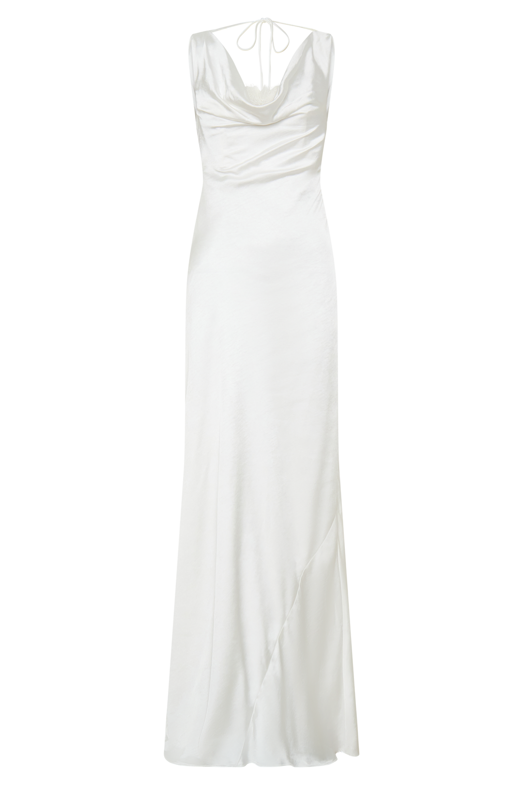 Glamcroft Maxi Dress with Cowl Neckline and Lace Trim - Ivory