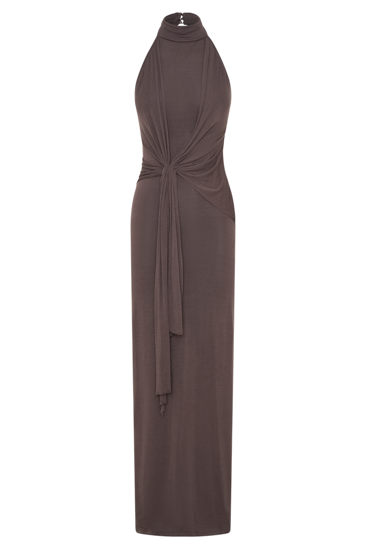 Glamcroft Maxi Dress with Halter Neckline and Open Back