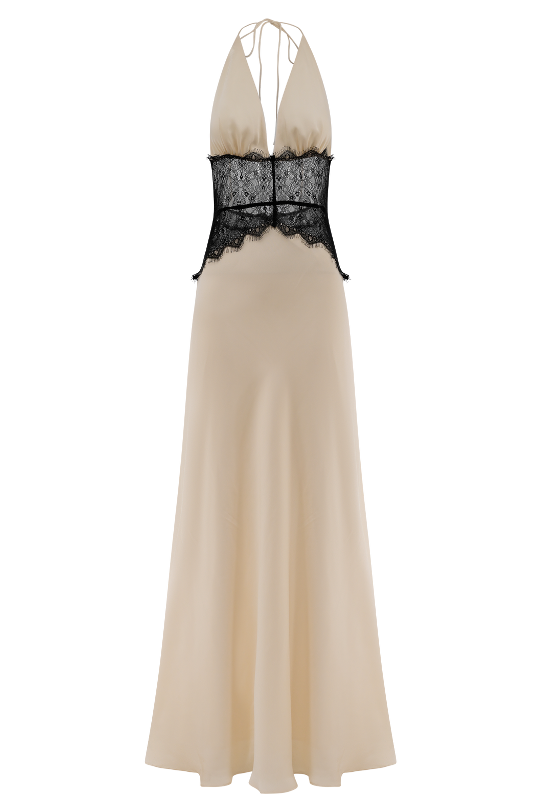 Glamcroft Maxi Dress with Lace and Satin Details in Black/Ivory