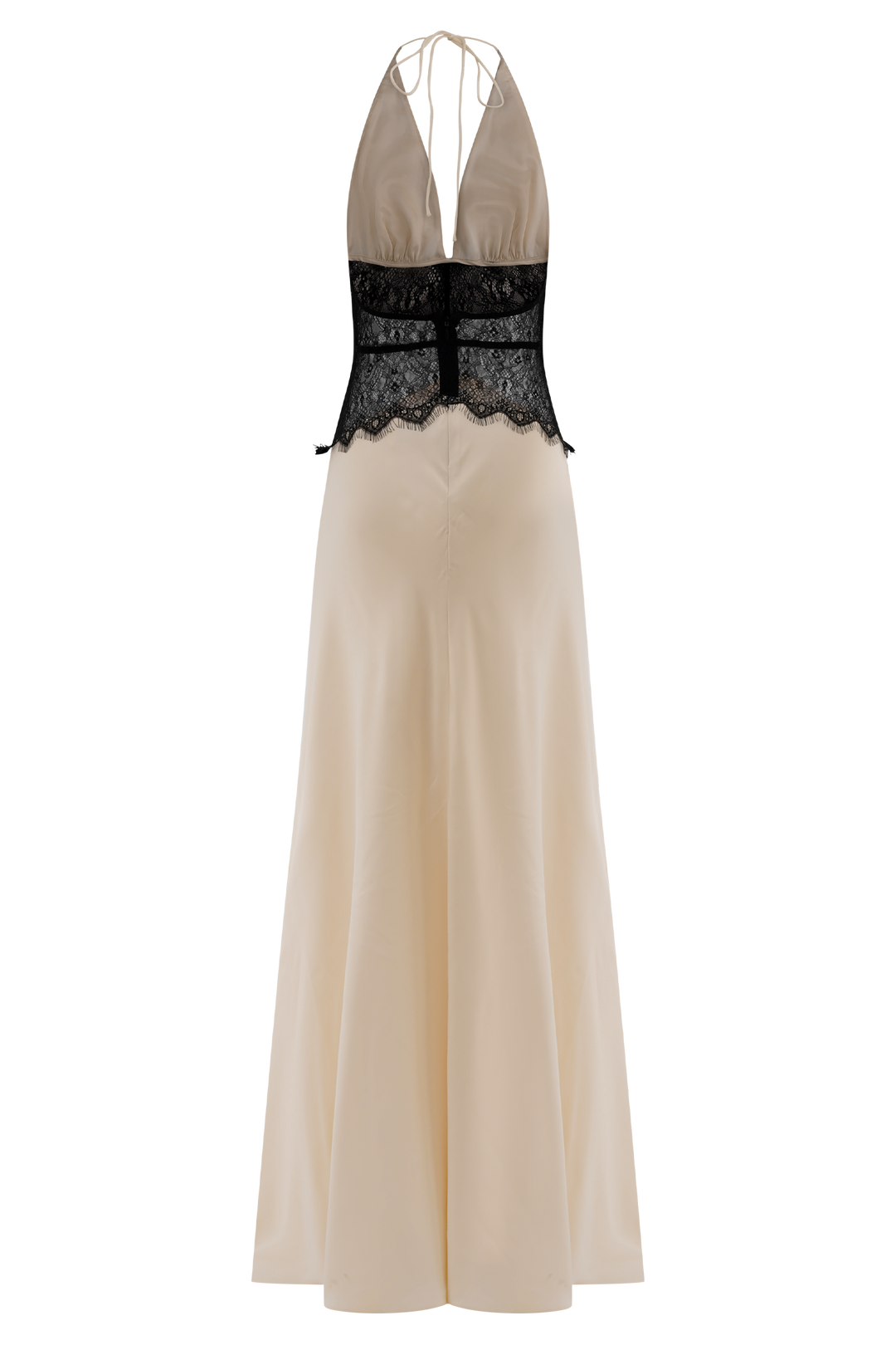 Glamcroft Maxi Dress with Lace and Satin Details in Black/Ivory