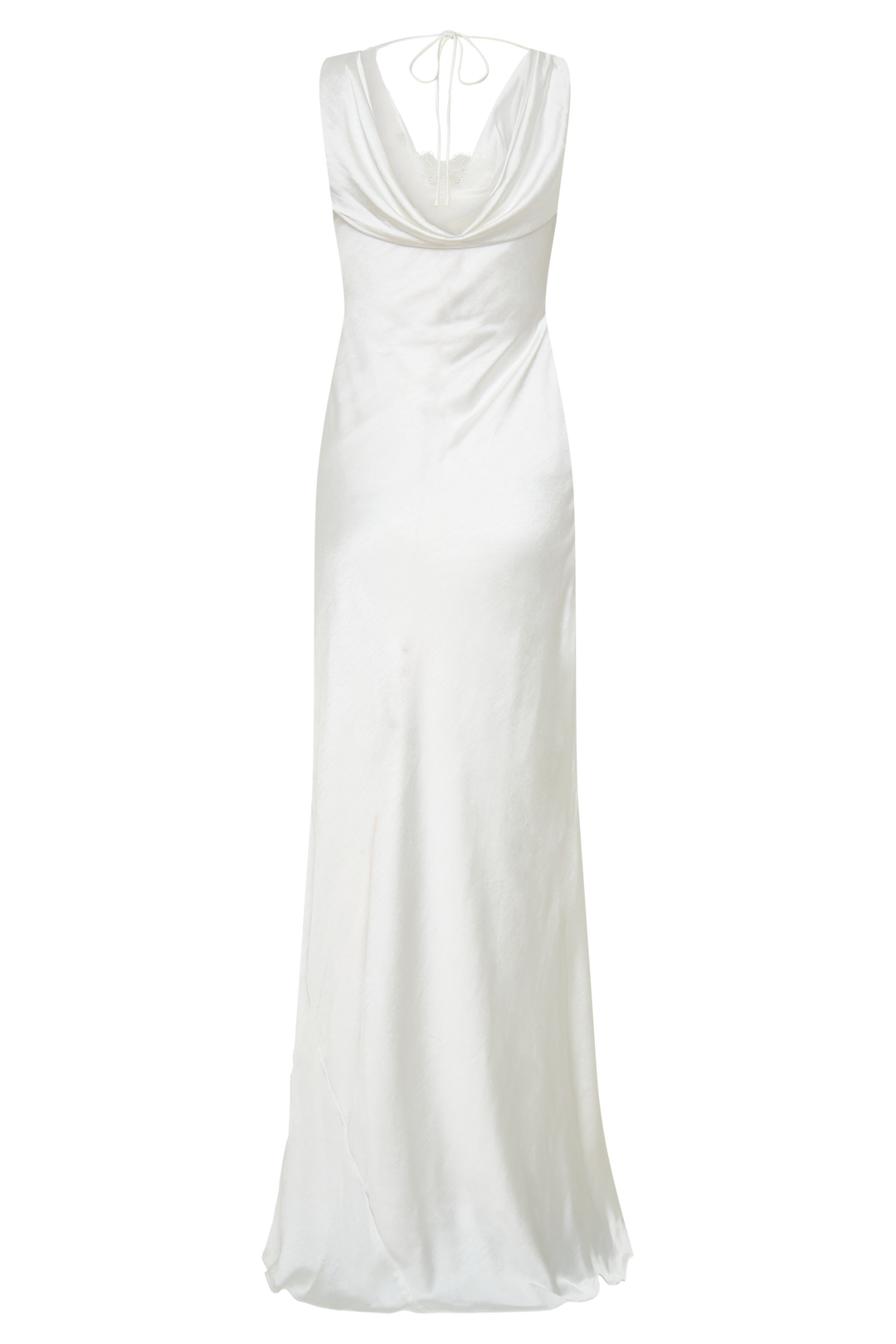 Glamcroft Maxi Dress with Cowl Neckline and Lace Trim - Ivory