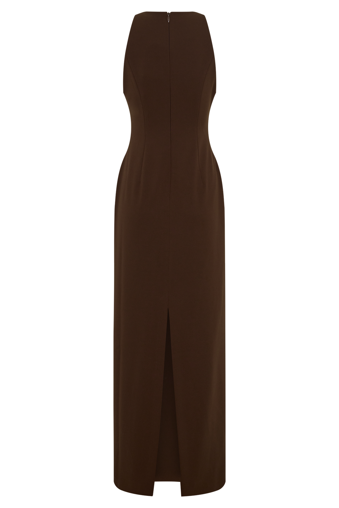 Glamcroft Maxi Dress with Asymmetrical Tuck Detail in Dark Chocolate