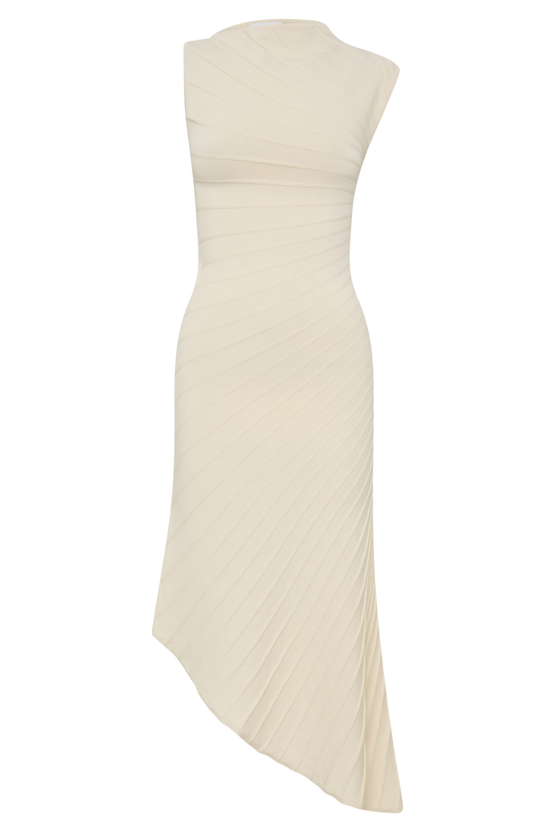 Glamcroft Dresses Pleated Knit Midi Dress with Asymmetrical Neckline