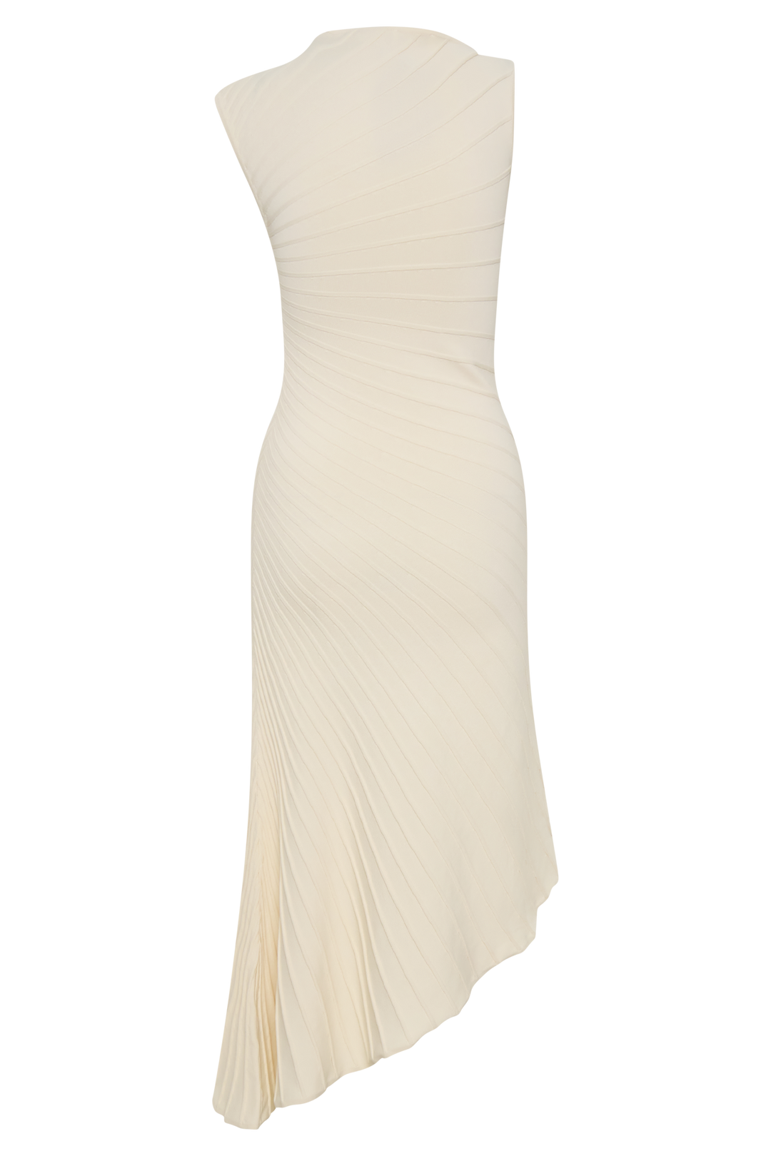 Glamcroft Dresses Pleated Knit Midi Dress with Asymmetrical Neckline