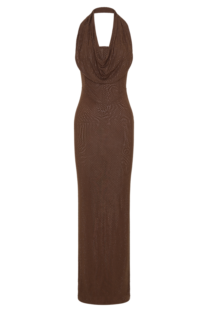 Glamcroft Maxi Dress with Detachable Diamante Cowl Overlay