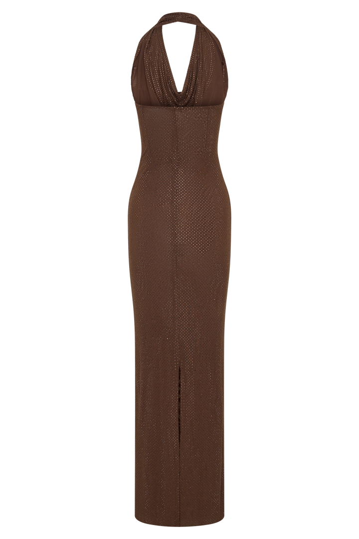 Glamcroft Maxi Dress with Detachable Diamante Cowl Overlay