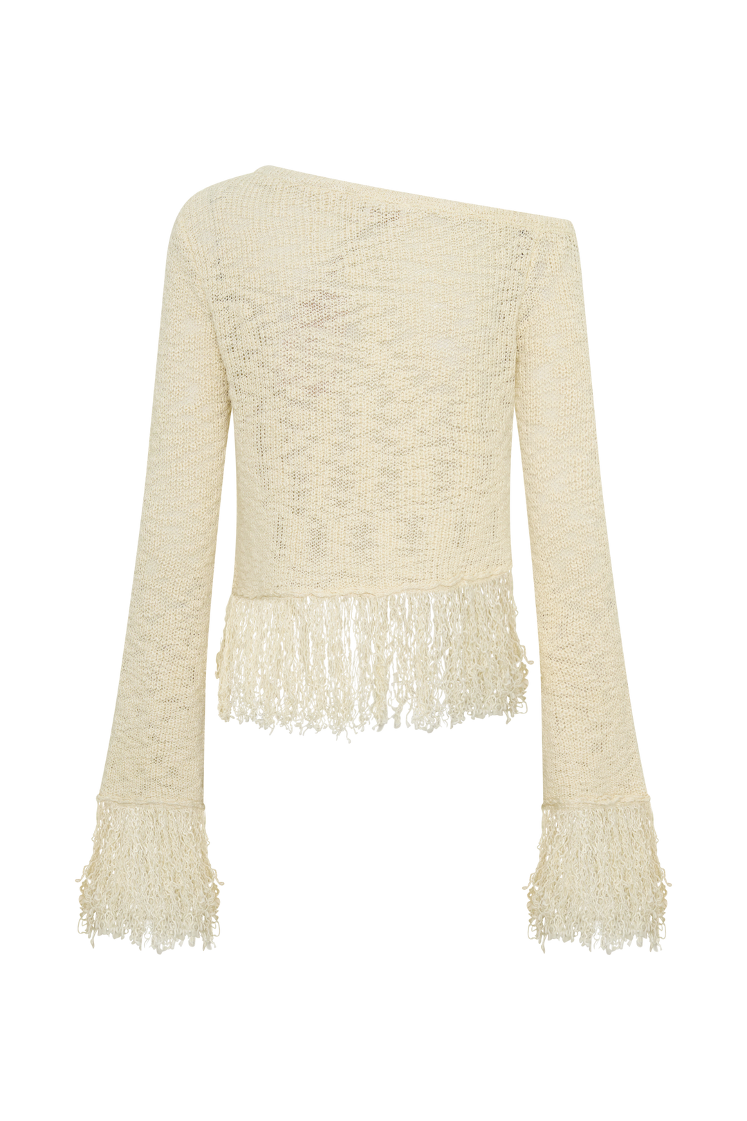 Glamcroft Long Sleeve Top with Fringe Detail - Cream