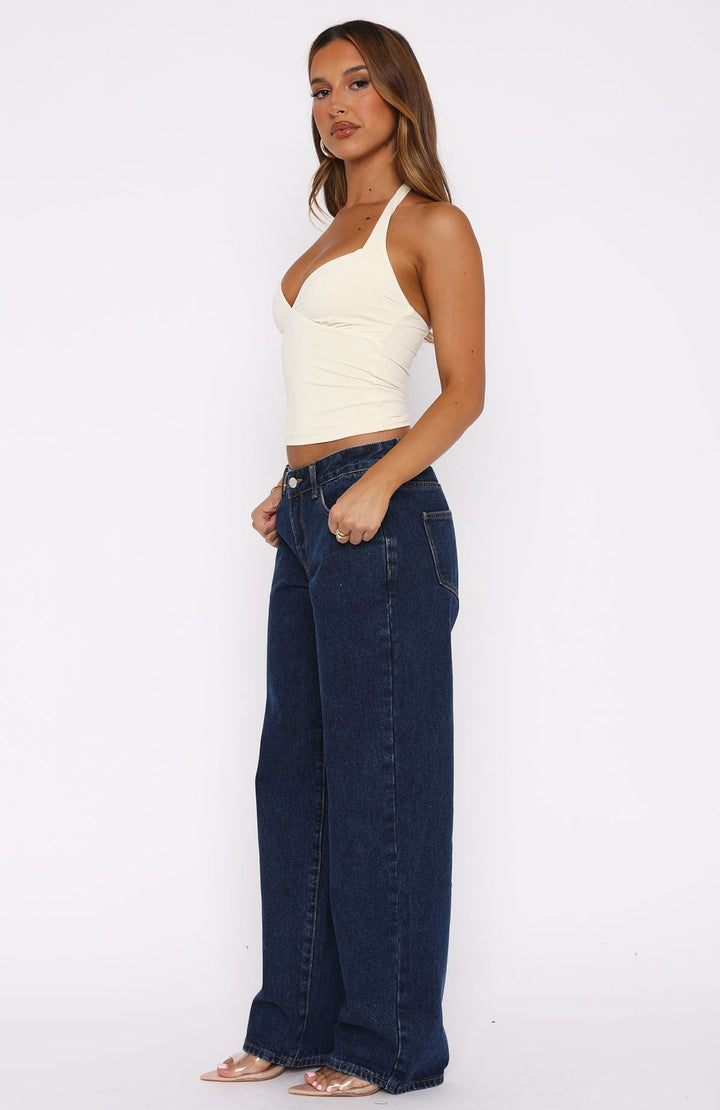 Glamcroft Denim Low Rise Wide Leg Jeans Dark Blue Wash
