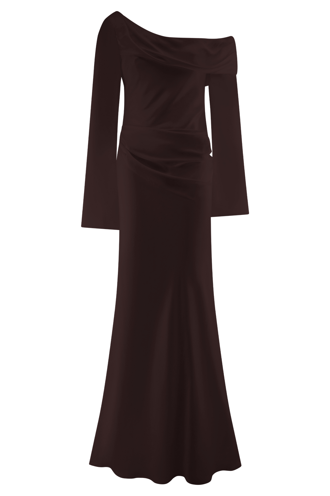 Glamcroft Dresses Long Sleeve Satin Maxi Dress Dark Chocolate