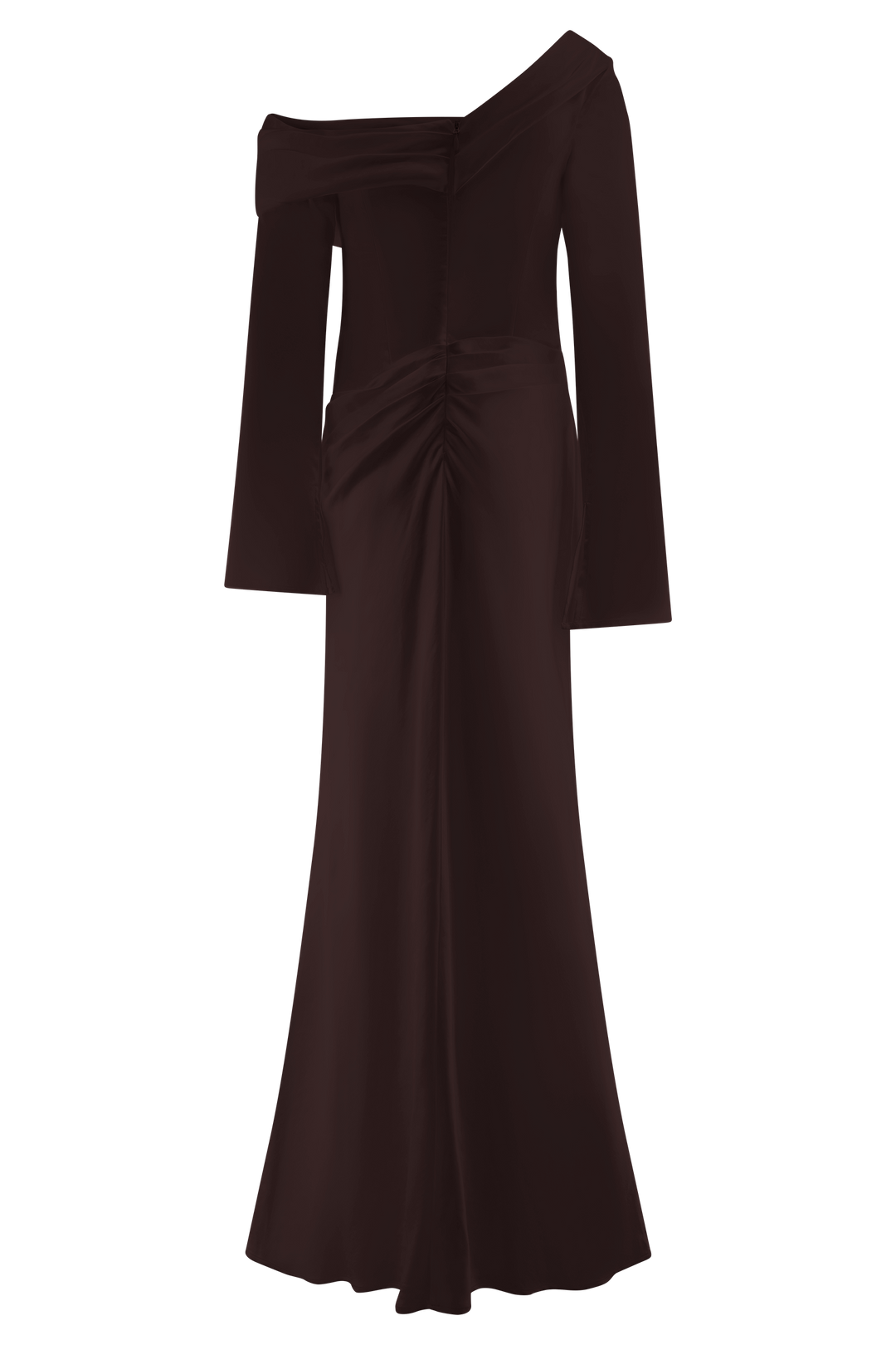 Glamcroft Dresses Long Sleeve Satin Maxi Dress Dark Chocolate