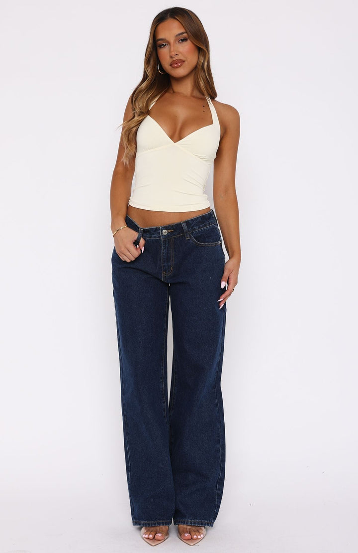 Glamcroft Denim Low Rise Wide Leg Jeans Dark Blue Wash