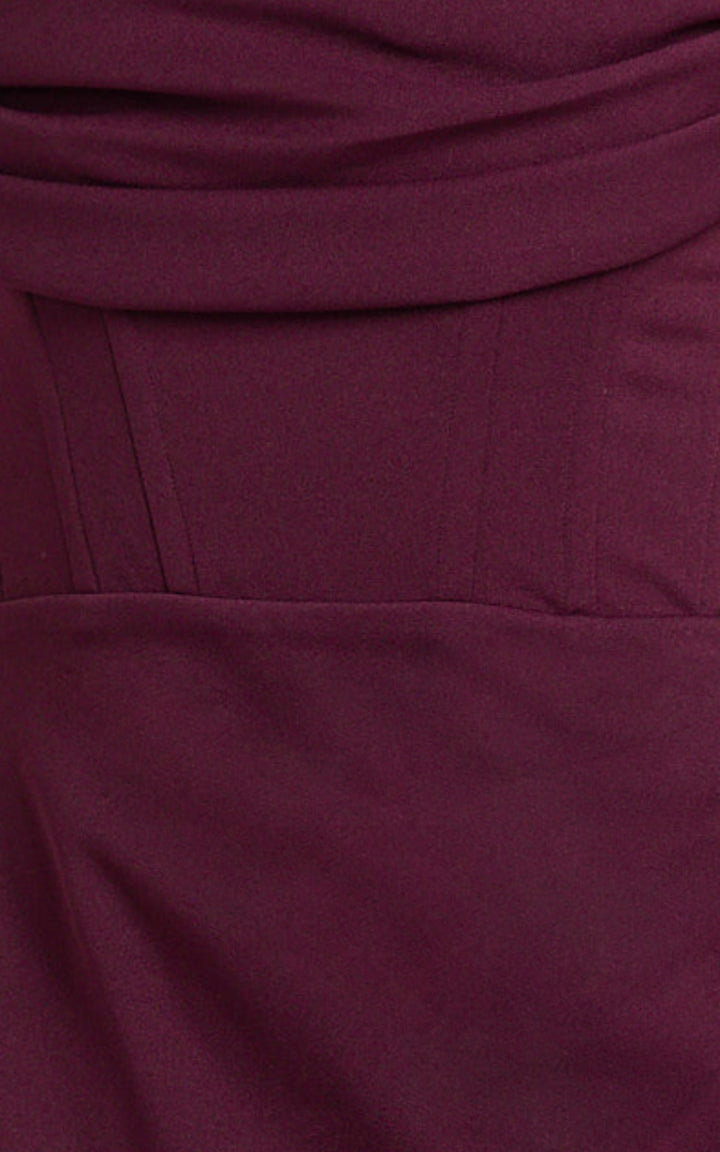 Marcel Maxi Dress - Off Shoulder Corset High Split Dress in Wine