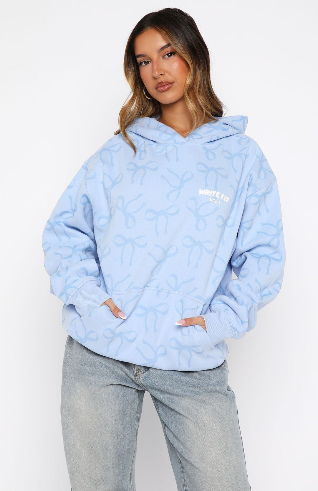 Glamcroft Oversized Printed Hoodie with Bow Design