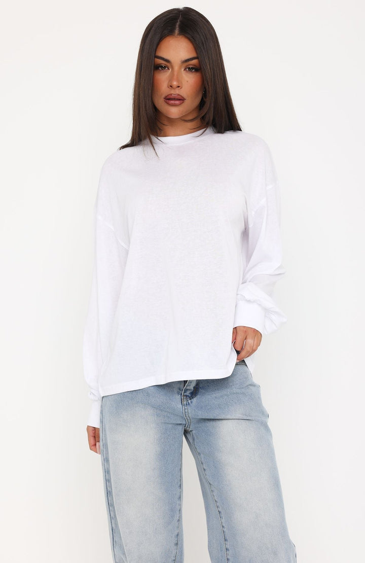 Glamcroft Oversized Long Sleeve Tee with Crew Neckline