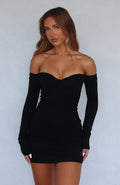 Glamcroft Off Shoulder Long Sleeve Mini Dress Black