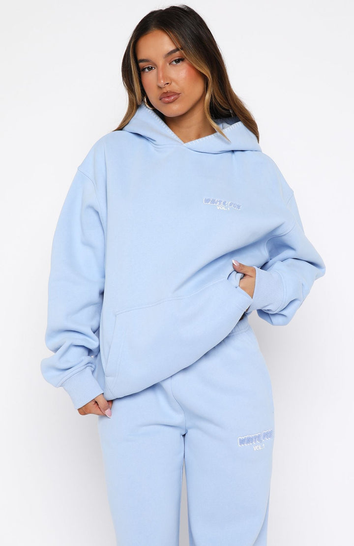 Glamcroft Oversized Hoodie Blue with Front Pocket and Ribbed Hems