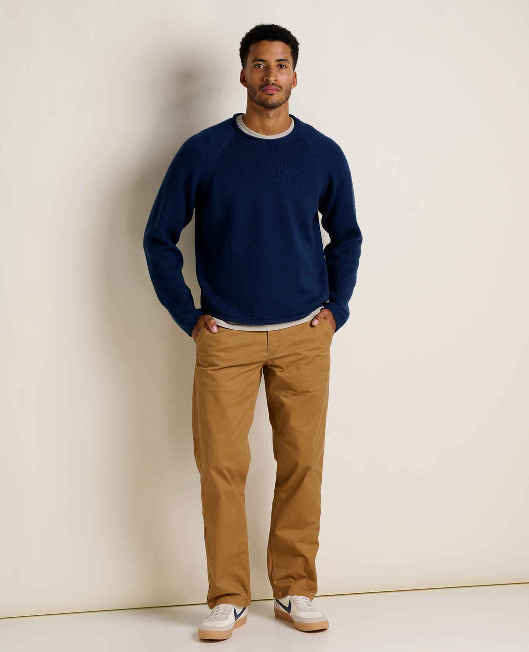 Glamcroft Men's Sweater in True Navy, Itch-Free Knit