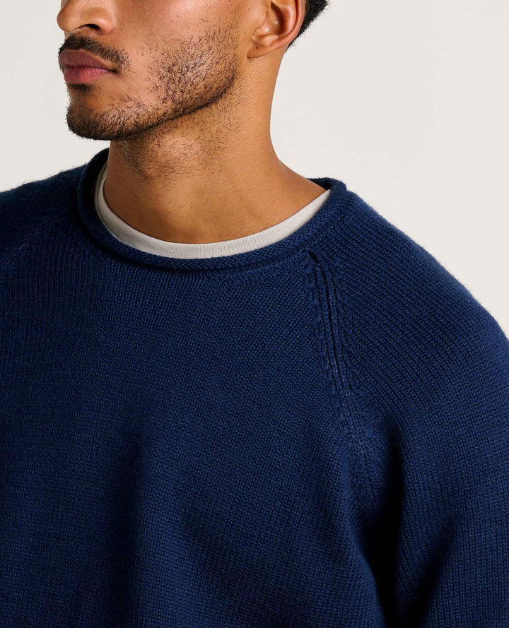 Glamcroft Men's Sweater in True Navy, Itch-Free Knit