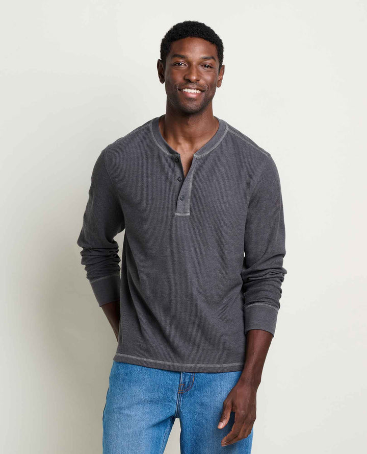Glamcroft Knit Top Long Sleeve Henley in Soot