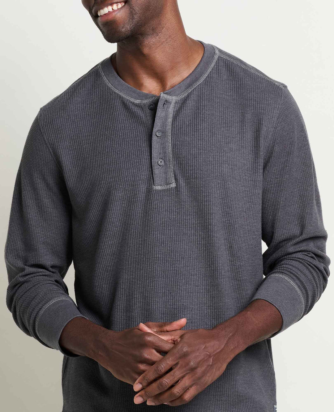 Glamcroft Knit Top Long Sleeve Henley in Soot