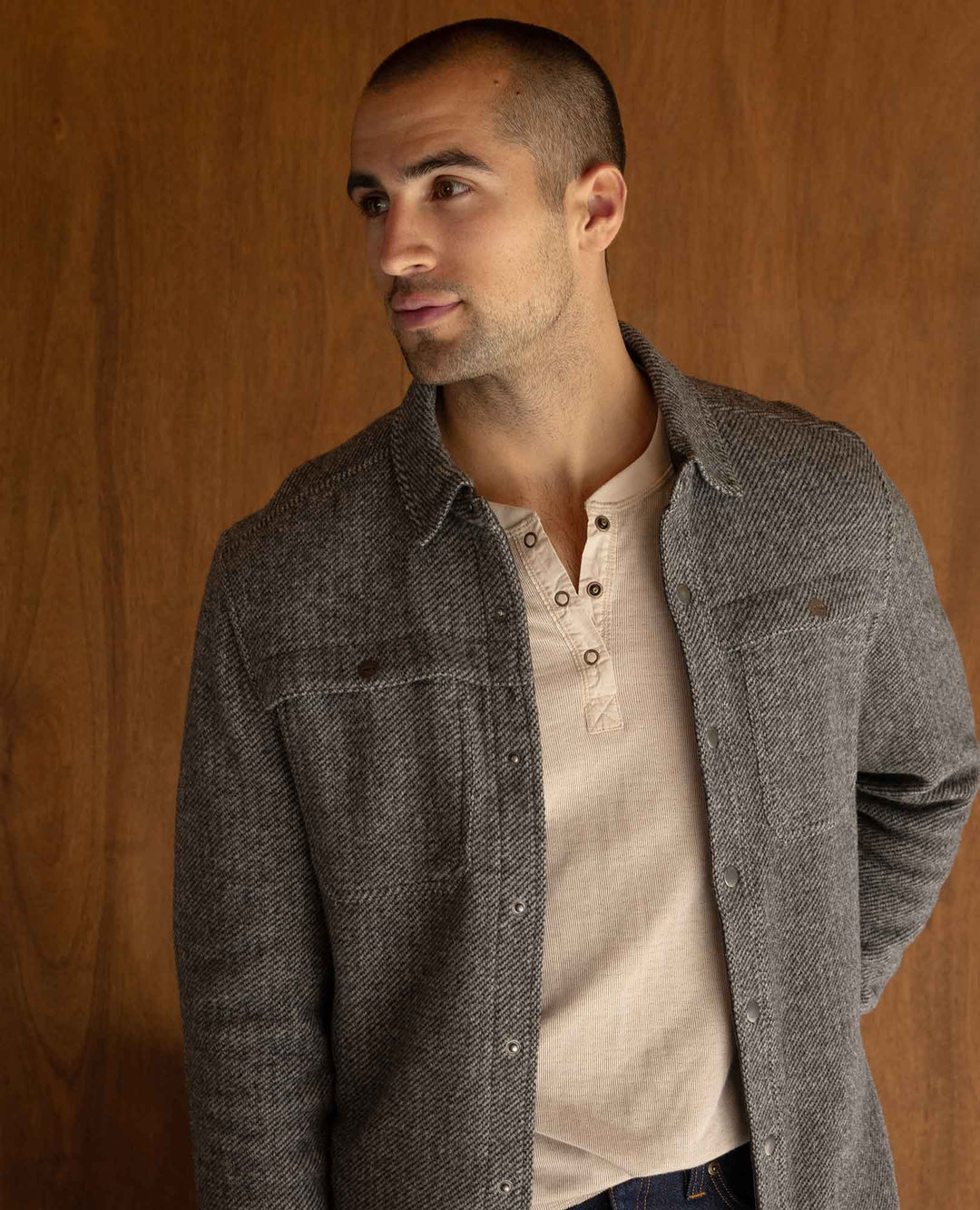 Glamcroft Layer Heather Grey Twill Shirt Jacket, Sizes S-XXL