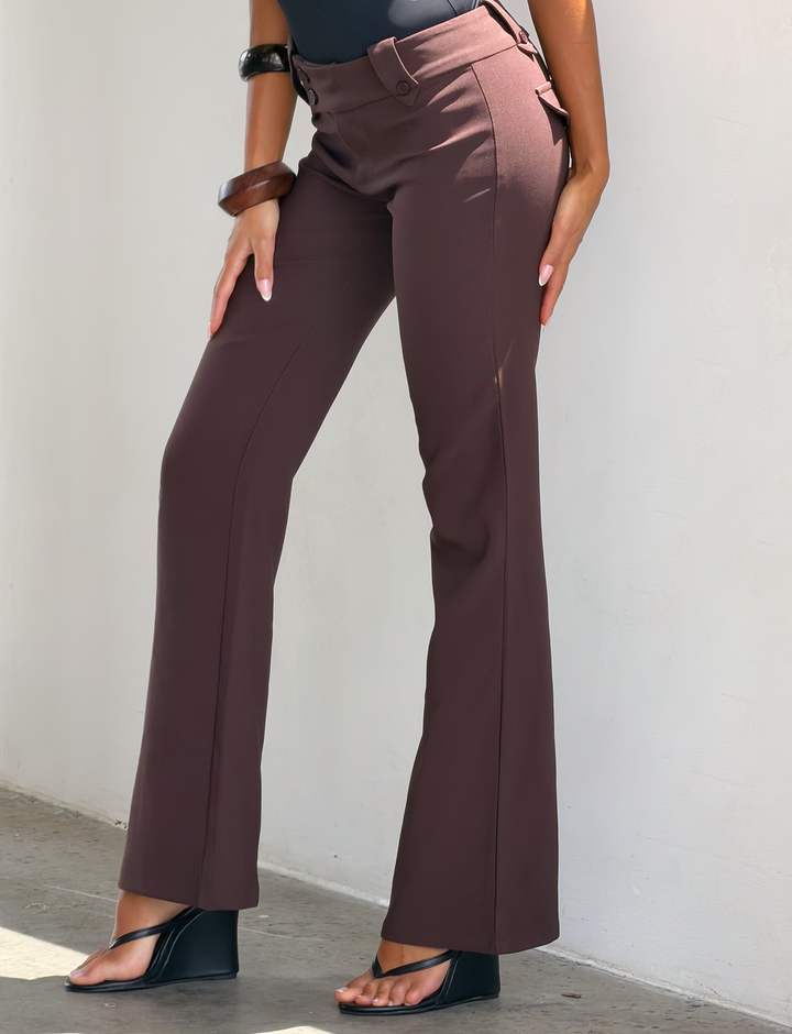 Glamcroft Pants Brown Flare Fit with Asymmetrical Waistband