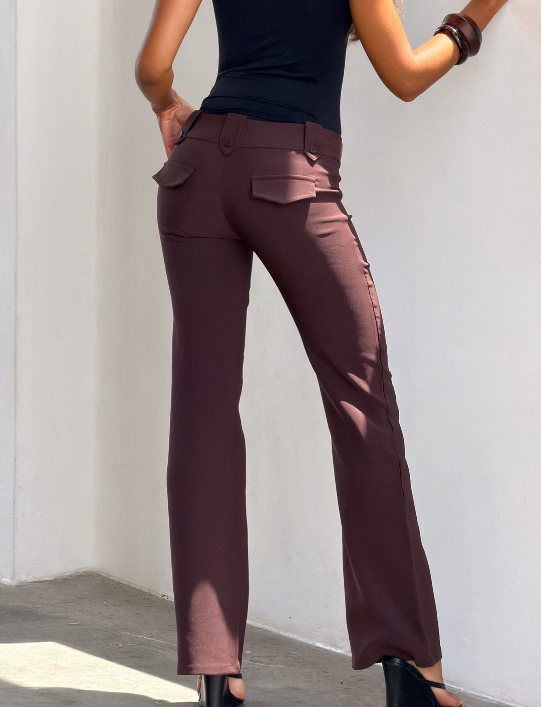 Glamcroft Pants Brown Flare Fit with Asymmetrical Waistband
