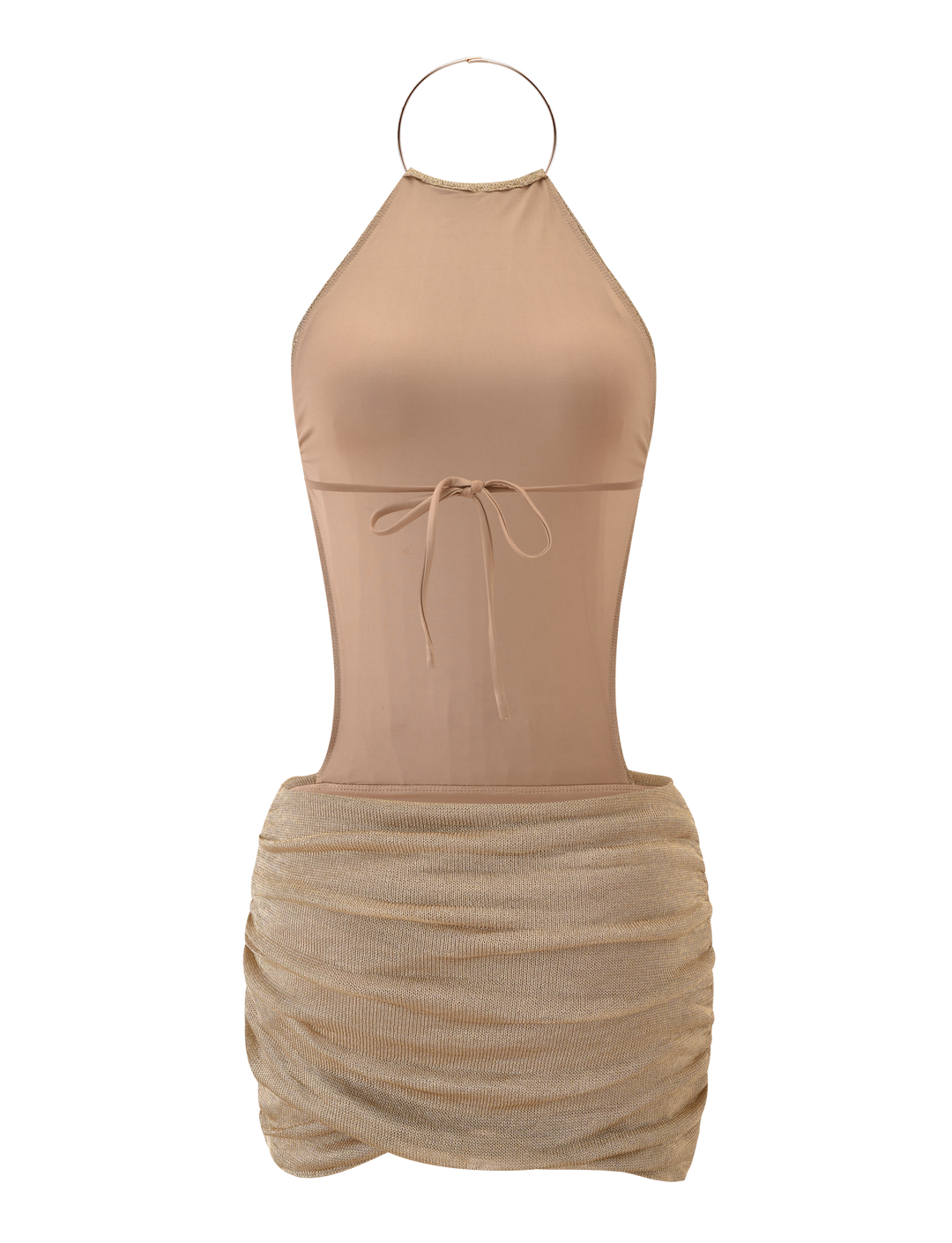 Glamcroft Mini Dress Gold High Neck Open Back Adjustable Fit