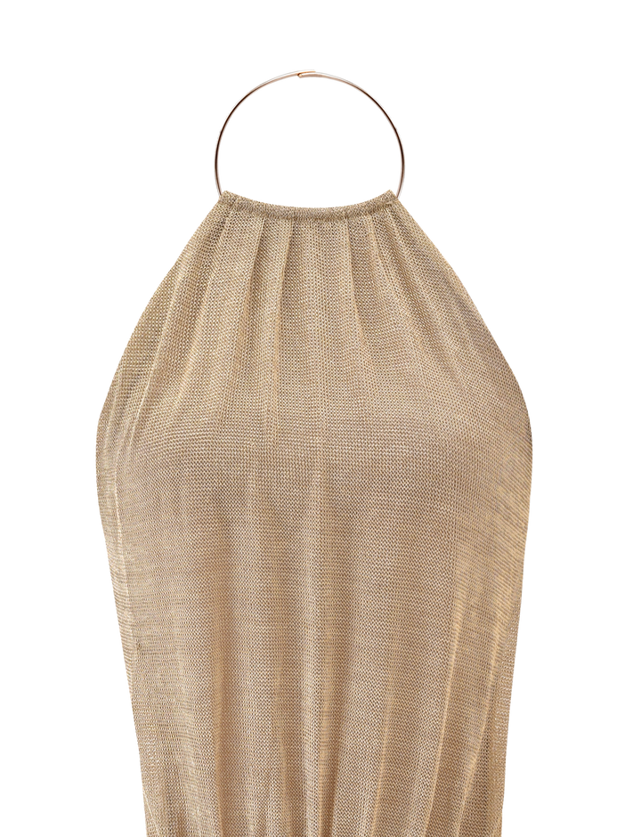 Glamcroft Mini Dress Gold High Neck Open Back Adjustable Fit