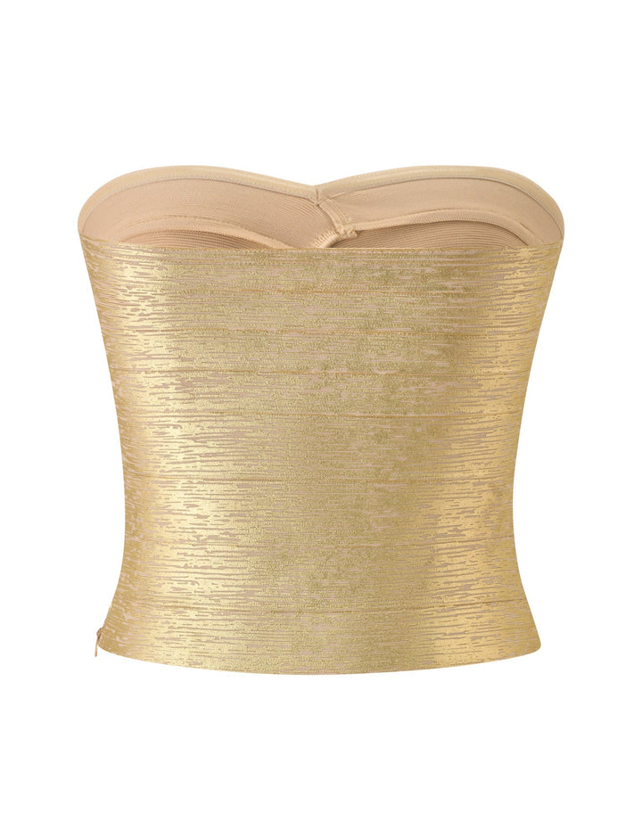 Glamcroft Strapless Gold Bandage Corset Top with Sweetheart Neckline