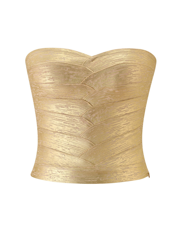 Glamcroft Strapless Gold Bandage Corset Top with Sweetheart Neckline