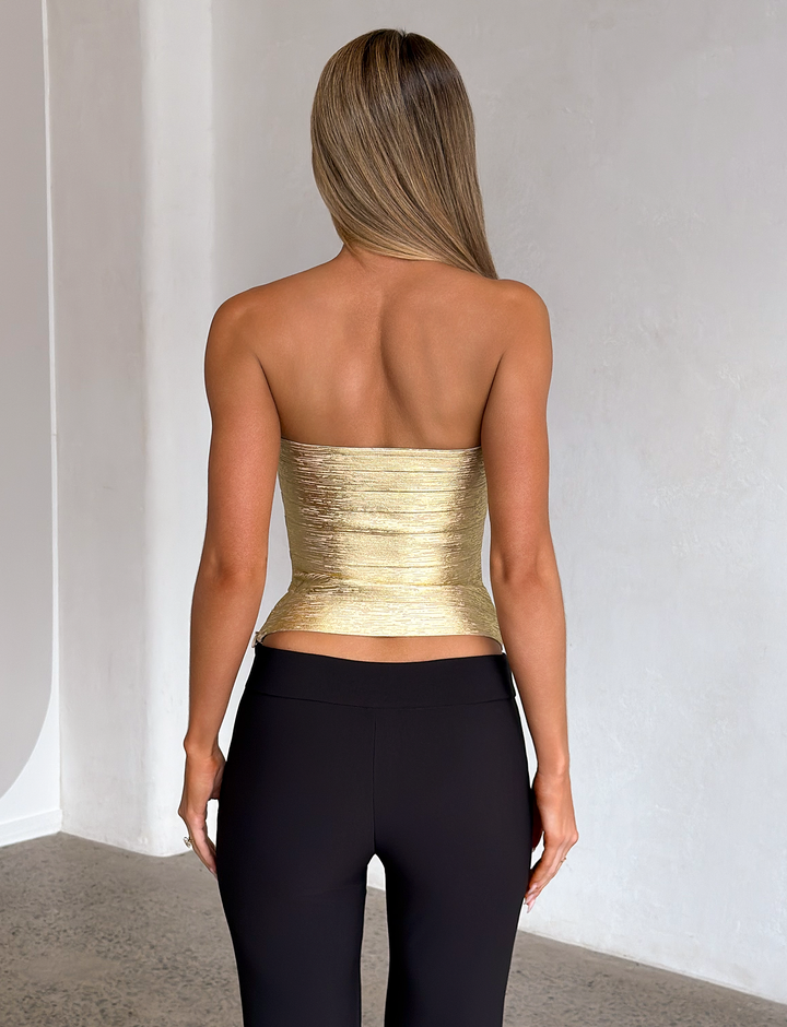 Glamcroft Strapless Gold Bandage Corset Top with Sweetheart Neckline