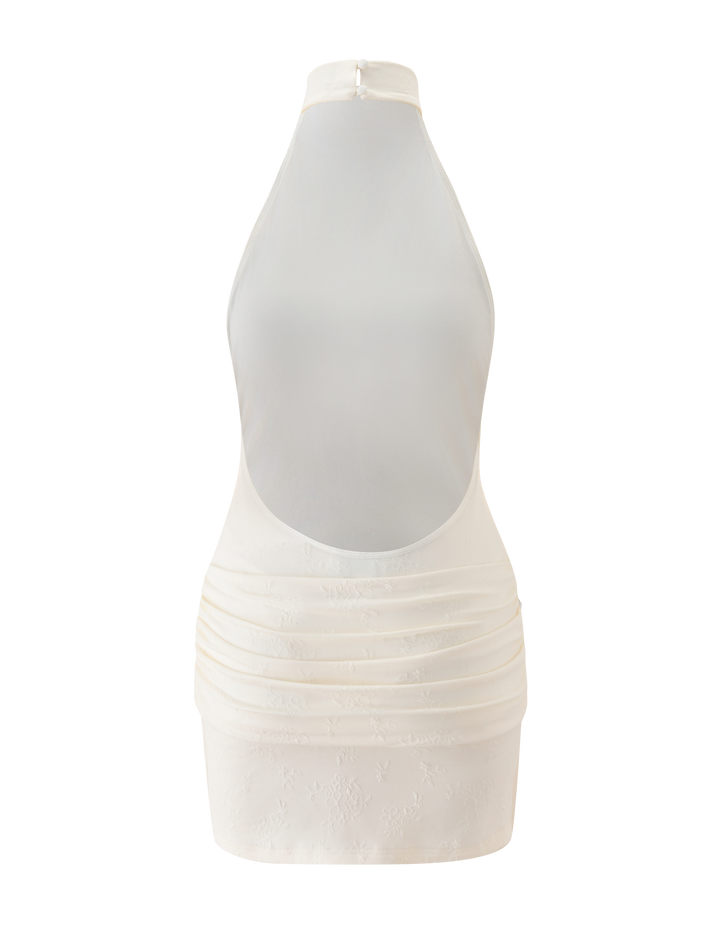Glamcroft Mini Dress Cream Textured Knit with Scoop Back
