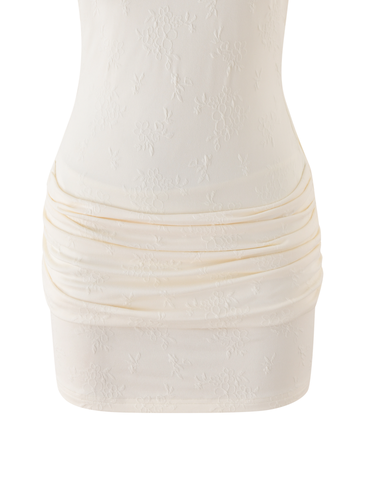 Glamcroft Mini Dress Cream Textured Knit with Scoop Back