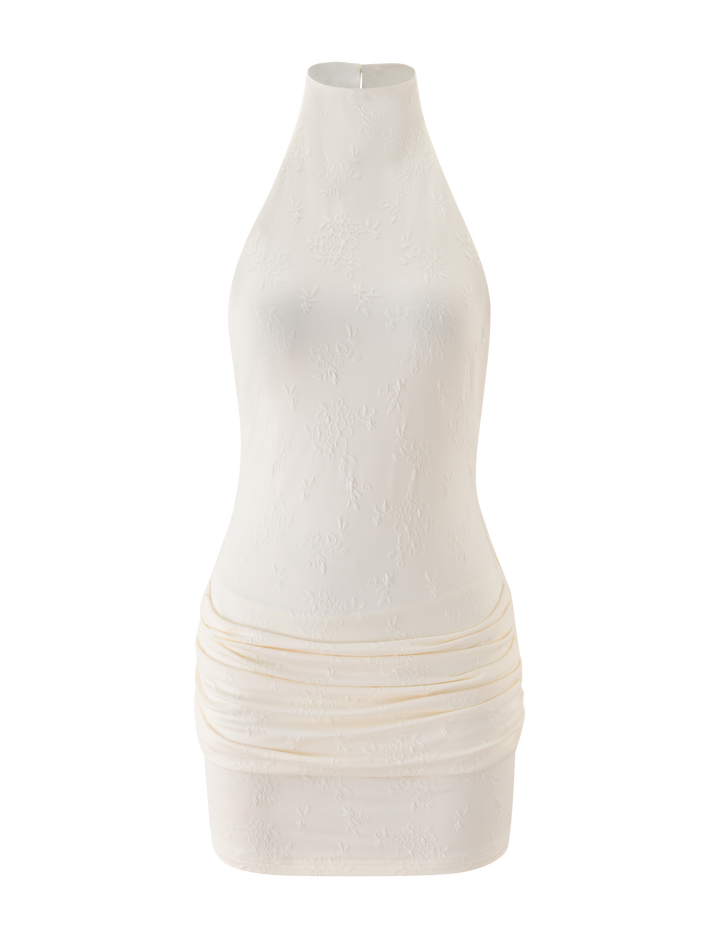 Glamcroft Mini Dress Cream Textured Knit with Scoop Back