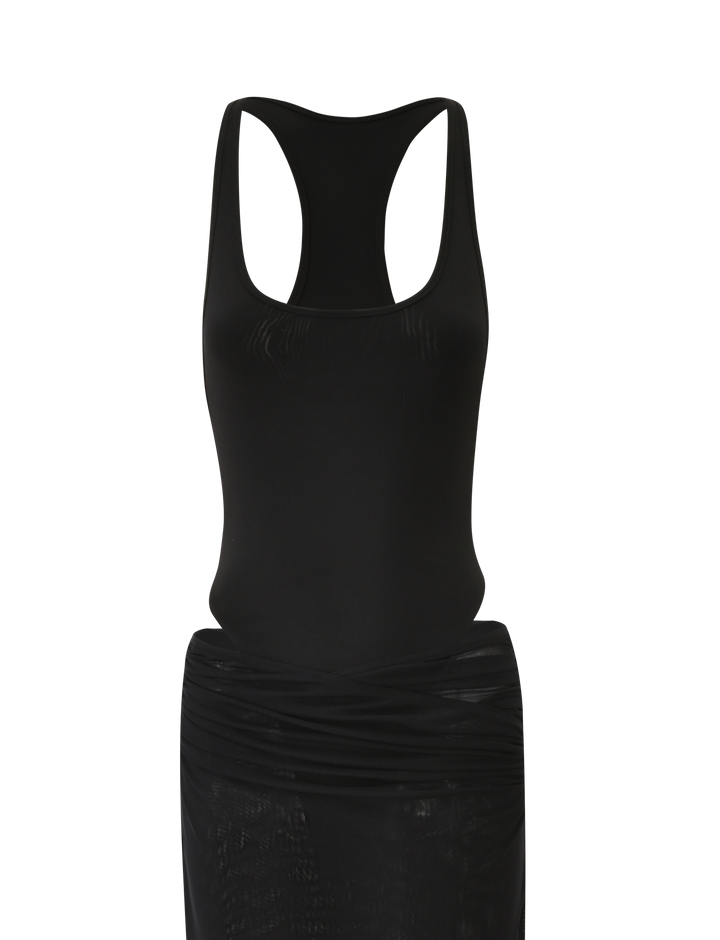 Glamcroft Maxi Dress with Slinky Bodysuit and Mesh Skirt