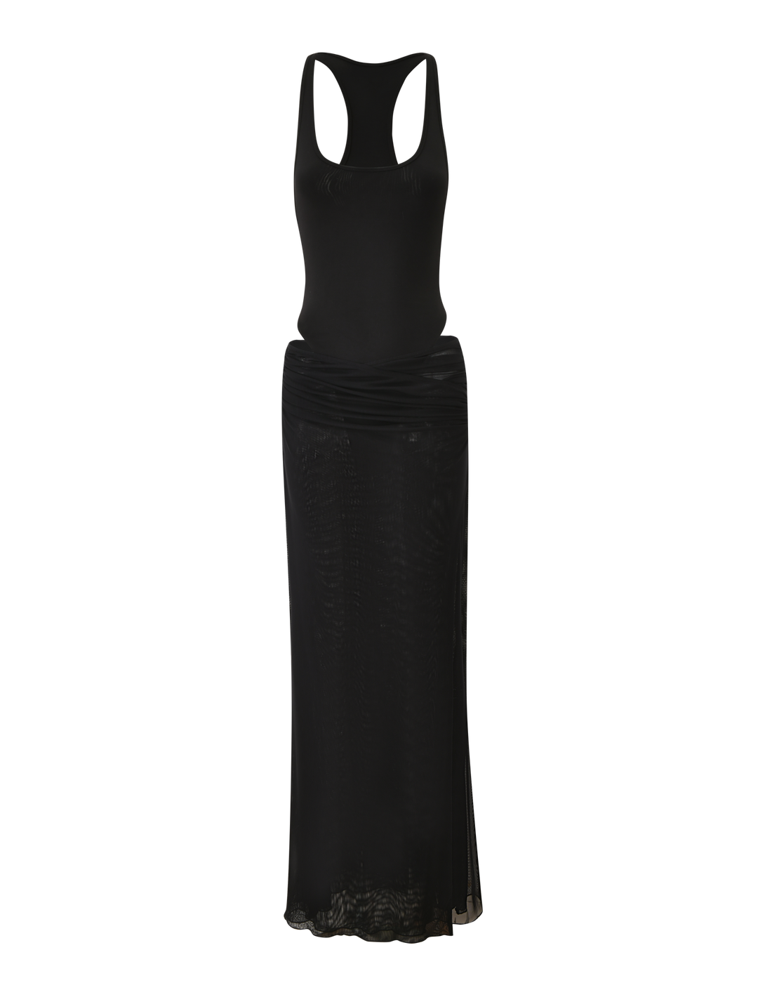 Glamcroft Maxi Dress with Slinky Bodysuit and Mesh Skirt