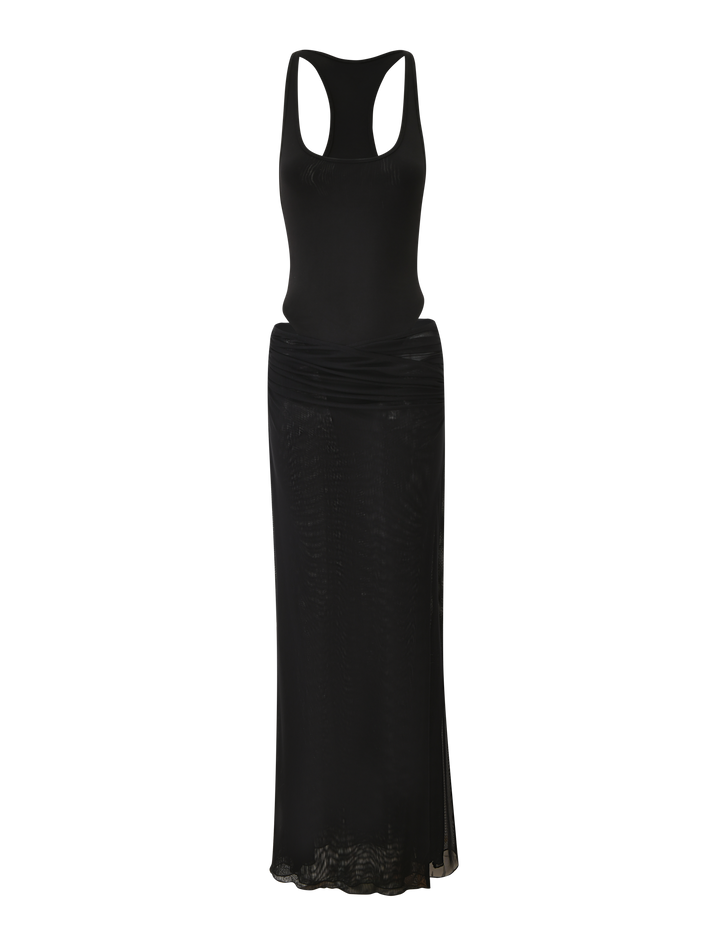 Glamcroft Maxi Dress with Slinky Bodysuit and Mesh Skirt