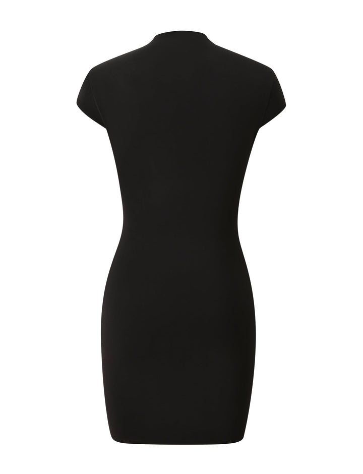 Glamcroft Mini Dress Black Cap Sleeve Mock Neck with Cutout