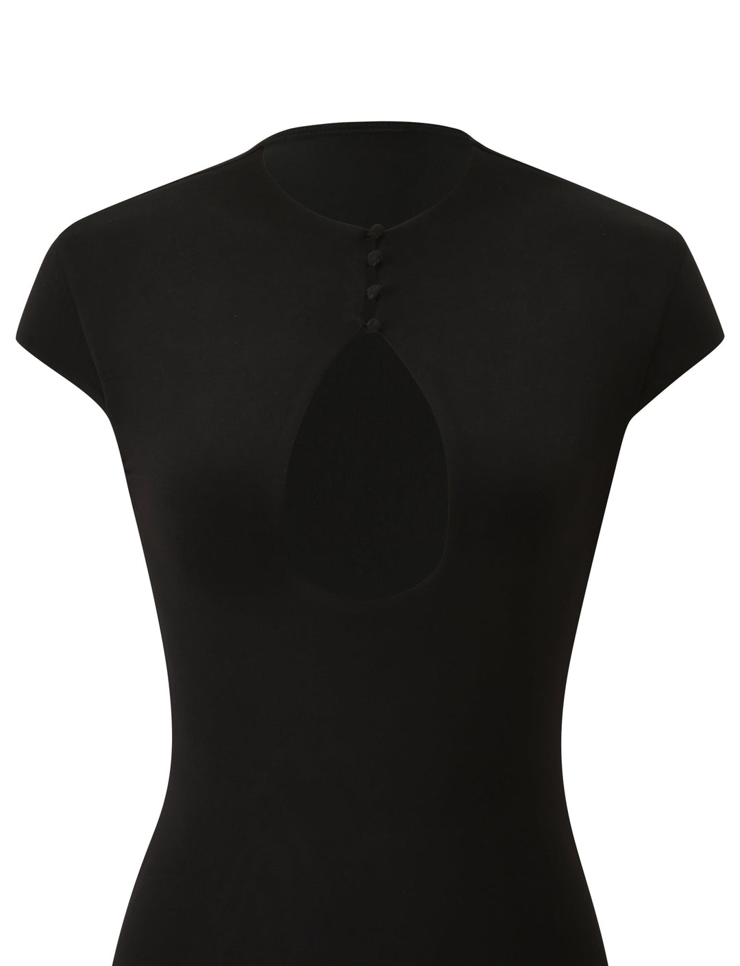 Glamcroft Mini Dress Black Cap Sleeve Mock Neck with Cutout